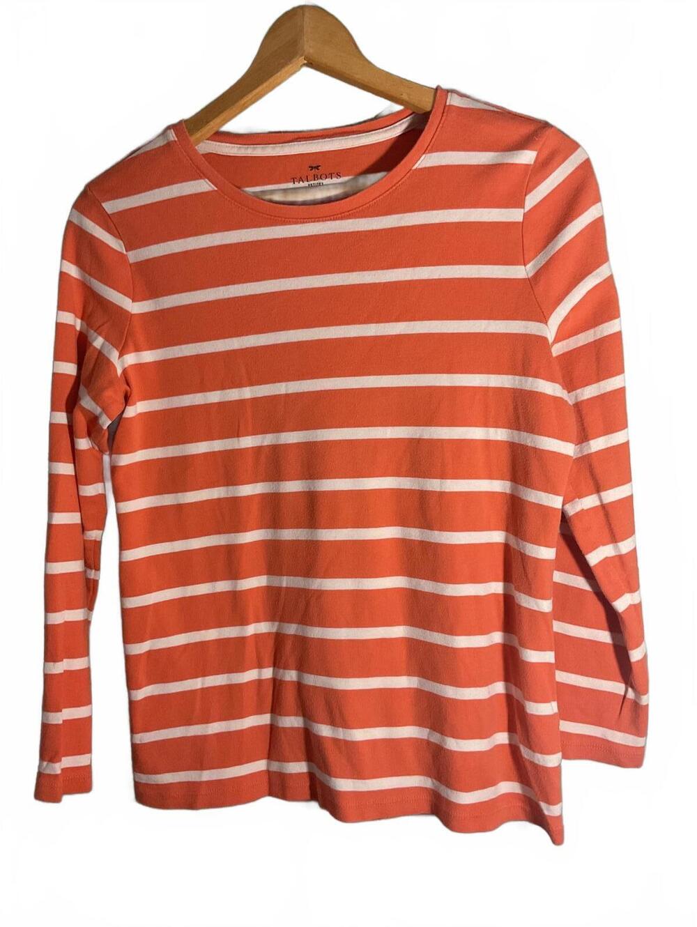 Talbots Orange and White Striped Long Sleeve Shirt Petite Large